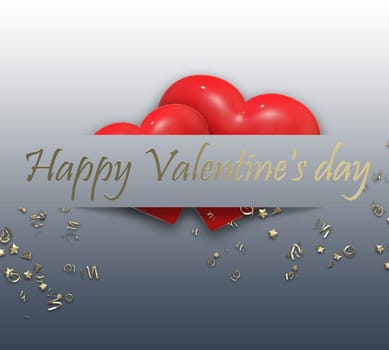 Elegant love card in paper strip. Valentines day. 3D illustration