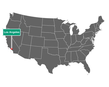 Landkarte der USA mit Orstsschild Los Angeles