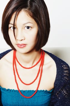 Portrait of a young woman looking serious