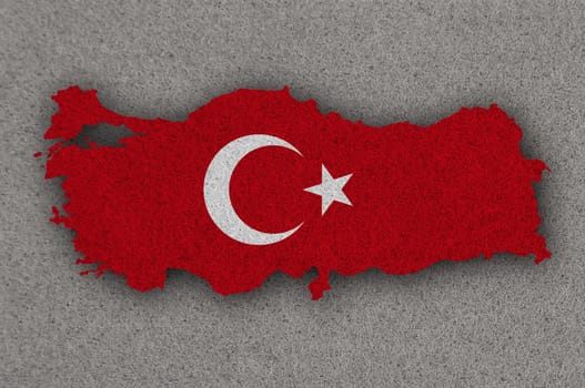 Map and flag of Turkey on felt