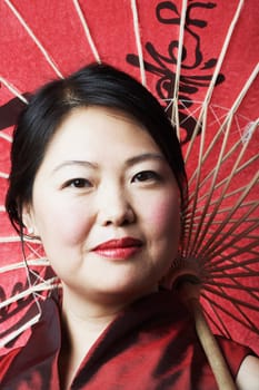 Portrait of a mid adult woman holding a parasol