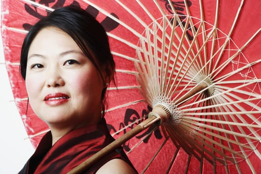 Portrait of a mid adult woman holding a parasol