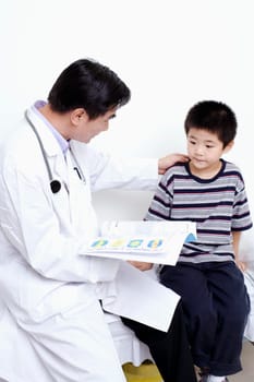 Side profile of a doctor holding the report of a child