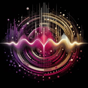 artificial intelligence generated image of an abstract representation of a analog sound frequency showcases colorful spectrum patterns.