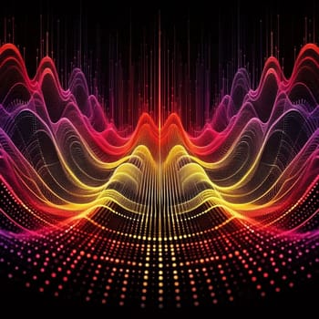 artificial intelligence generated image of an abstract representation of a analog sound frequency showcases colorful spectrum patterns.