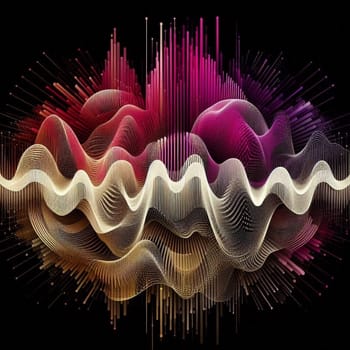 artificial intelligence generated image of an abstract representation of a analog sound frequency showcases colorful spectrum patterns.