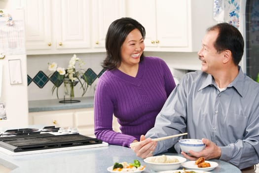 Close-up of a senior man looking at a mature woman
