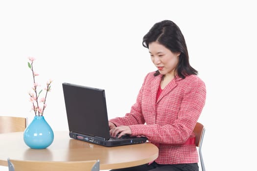 Side profile of a businesswoman using a laptop