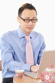 Portrait of a businessman using a laptop