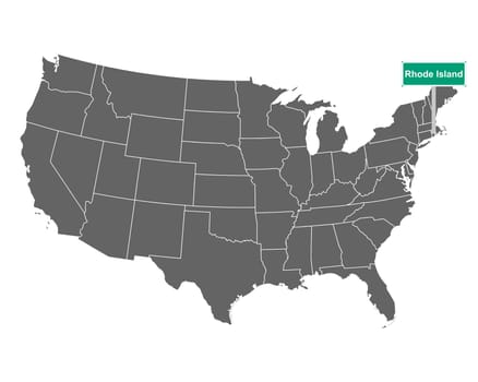 Rhode Island state limit sign and map of USA