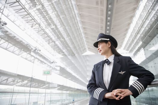 Low angle view of a female pilot