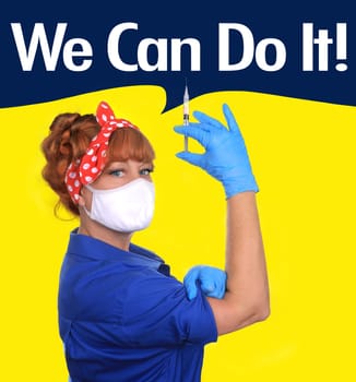 Iconic Image of a Female Factory Worker Updated for Covid 19 Era