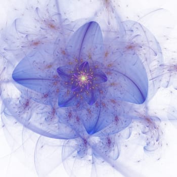Flower Background Fractal Art. Abstract flower with sparkles, illustration, digital generated fractal. Shiny flower, digital artwork for creative graphic design. 3d rendering. Curved abstract flower