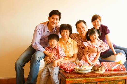 Portrait of a family celebrating a birthday party