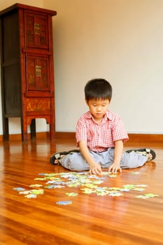 Boy playing with a jigsaw puzzle