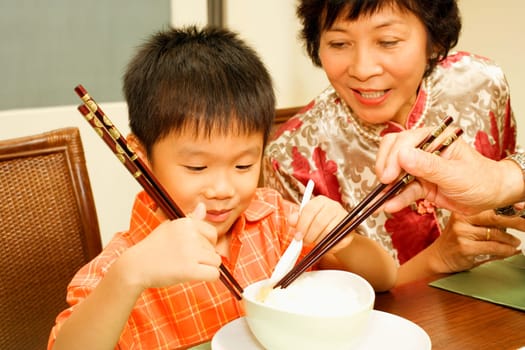 Close-up of a boy and his grandmother
