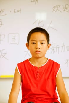 Portrait of a boy in front of a whiteboard