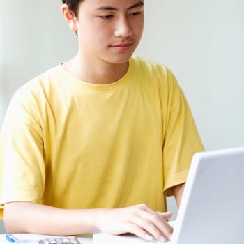 Close-up of a boy using a laptop