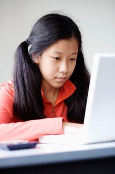 Close-up of a girl using a laptop