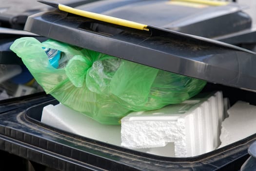 Recycling bin with styrofoam