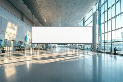 Huge blank billboard at the airport. White banner for advertising at the international airport.