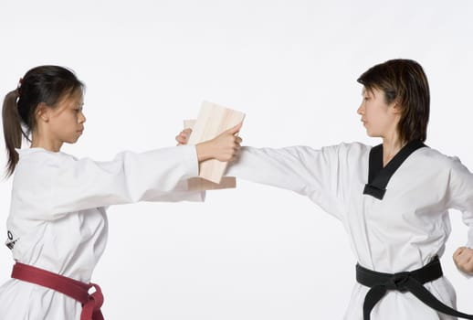 Female karate instructor teaching martial arts to a young woman