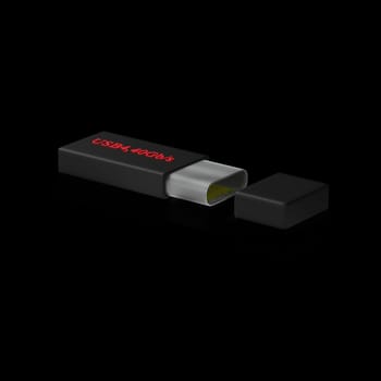 The 3d rendering of USB Type C or USB 4 connector cable line art 3d