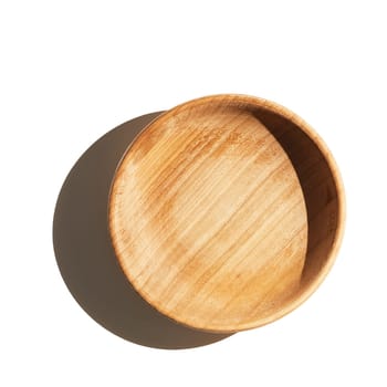 Empty wooden textured cup bowl isolated on white background top view with shadow.