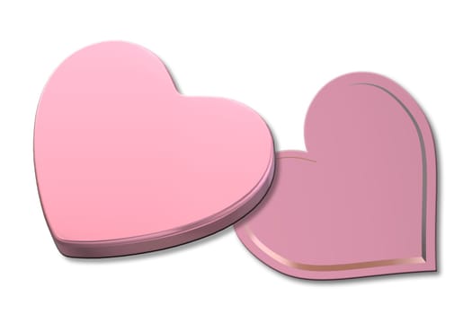 Open pink gift box heart shape top view. Love heart shape box on white background. Love, Valentines, birthday, Mothers day, Christmas, New Year's Day. Mock up, place for text. Izolated. 3d rendering