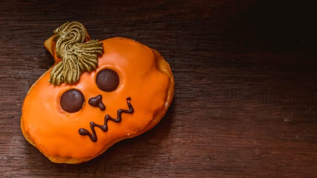 Donut Halloween. Donut on the background. Scary Halloween donut.