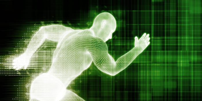 Future Speed Technology with Futuristic Man Running Ahead