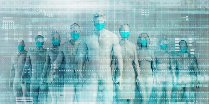United Against Coronavirus as War Concept with People Wearing Surgical Masks