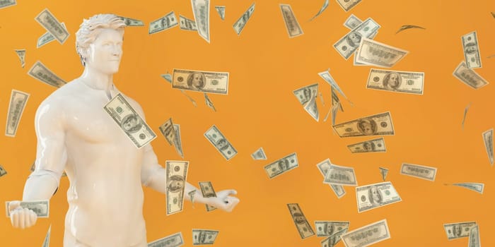 Jackpot Winner with Money Falling Down into Winning Person