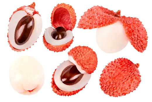Collection of fruit. Different shapes of fresh wole and cut prickly pears cactus fruits isolated on white background with clipping path. High resolution image. Perfectly retouched fruit.