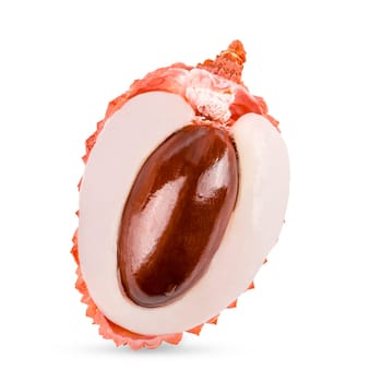 Isolated lychees. Ripe litchi fruit isolate on white background with clipping path for package design. Full depth of field. Perfectly retouched.
