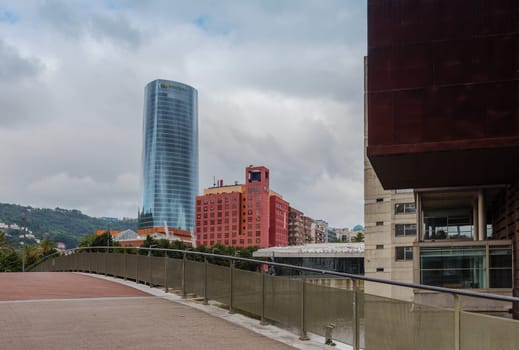 Landscape on the banks of the Nervion river in downtown Bilbao, Spain
