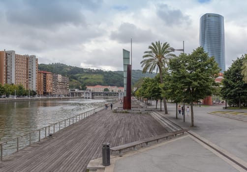 Landscape on the banks of the Nervion river in downtown Bilbao, Spain