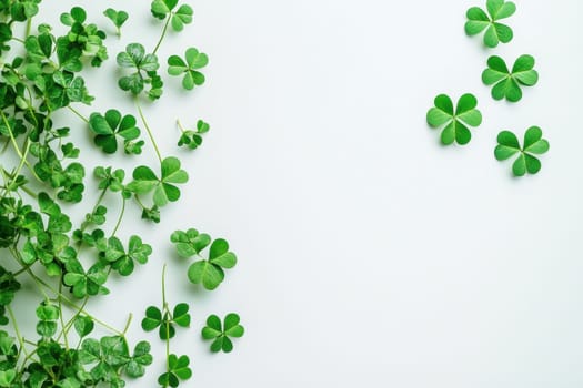 Saint Patrick's day background with sprayed green clover leaves or shamrocks. High quality illustration