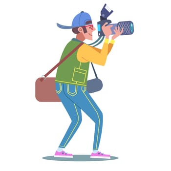 Photographer, journalist, reporter at work with the camera. In the hands of a professional camera