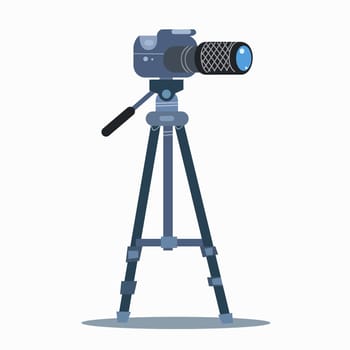 The camera on the tripod professional static shooting. A neutral background. The equipment of the photographer
