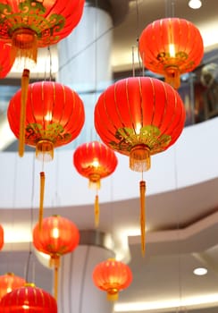 Beautiful red Chinese lanterns photographed close up