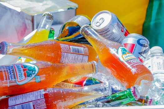 Calgary, Alberta, Canada. Feb 15, 2021. Several Mexican Soft Drink Pops with Ice. Concept: Effects of Soft Drink Consumption on Nutrition and Health