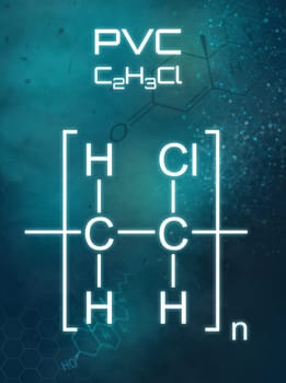 Chemical formula of PVC on a futuristic background