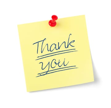 Yellow paper note with text Thank you