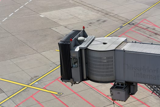 DUESSELDORF, NRW, GERMANY - JUNE 18, 2019:.Various vehicles on the airfield of the airport Duesseldorf