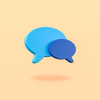 Two Blue Speech Bubble Shapes on Flat Yellow Background with Shadow 3D Illustration