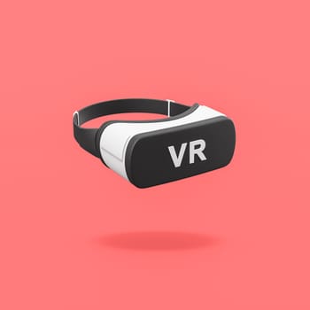 Black and White VR Virtual Reality Headset Isolated on Flat Red Background with Shadow 3D Illustration