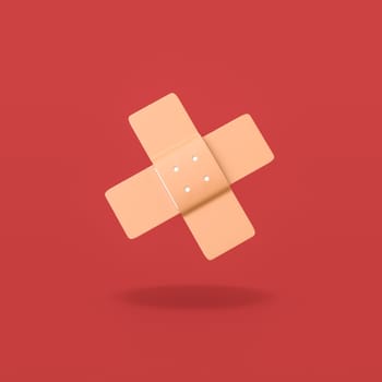 Cartoon Medical Patch Isolated on Flat Red Background with Shadow 3D Illustration