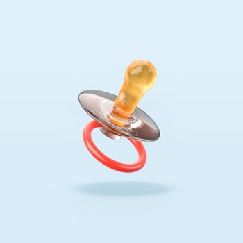 Blue and Red Baby's Pacifier on Flat Blue Background with Shadow 3D Illustration