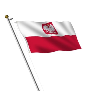 A Poland Flagpole 3d illustration on white with clipping path
